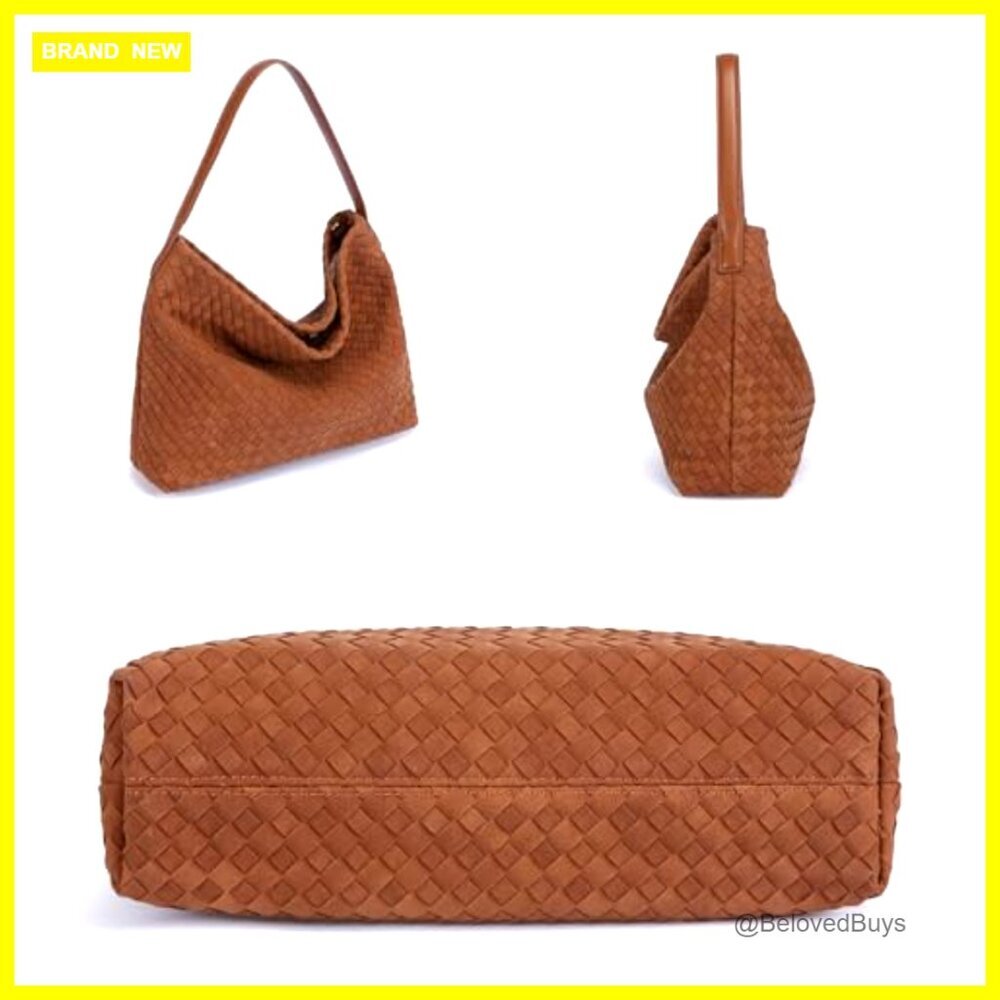 Woven Suede Tote Bag with Detachable Strap, Multi-Pocket Purse - Picture 6 of 7